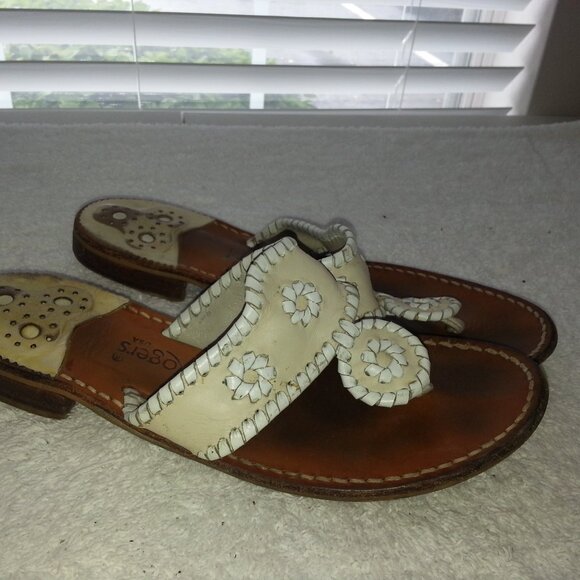 Size 8 Jack Rogers Leather Sandals Worn White - Picture 2 of 11